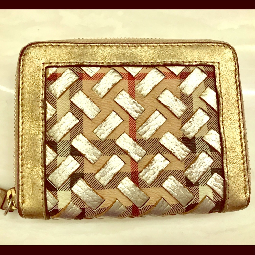 Gold and plaid Burberry wallet